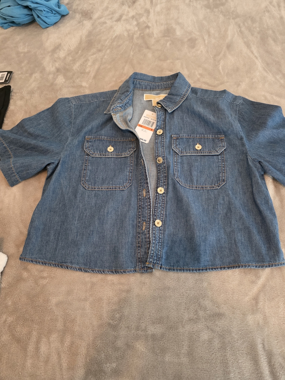Michael Kors Light Blue Denim Shirt Jacket with Gold Buttons